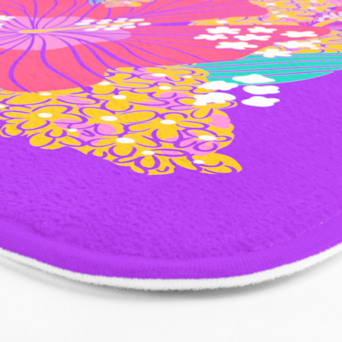 Bold Hibiscus Floral Hot Pink Summer Bath Mat Gallery Image 3