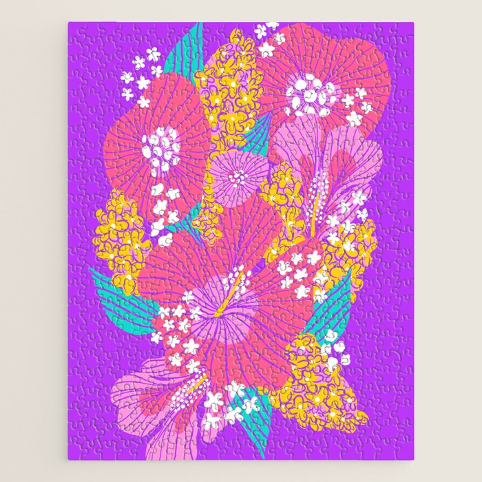 Bold Hibiscus Floral Hot Pink Summer Jigsaw Puzzle Gallery Image 1