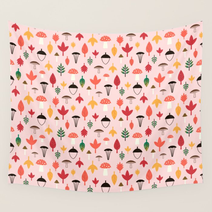 Foraged Mushrooms and Fall Acorns Wall Tapestry Gallery Image 1