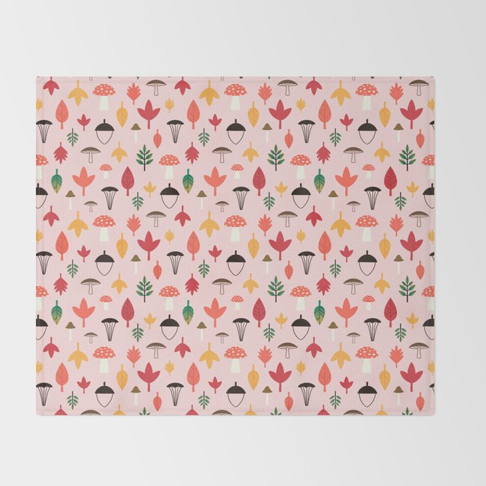 Foraged Mushrooms and Fall Acorns Throw Blanket Gallery Image 2