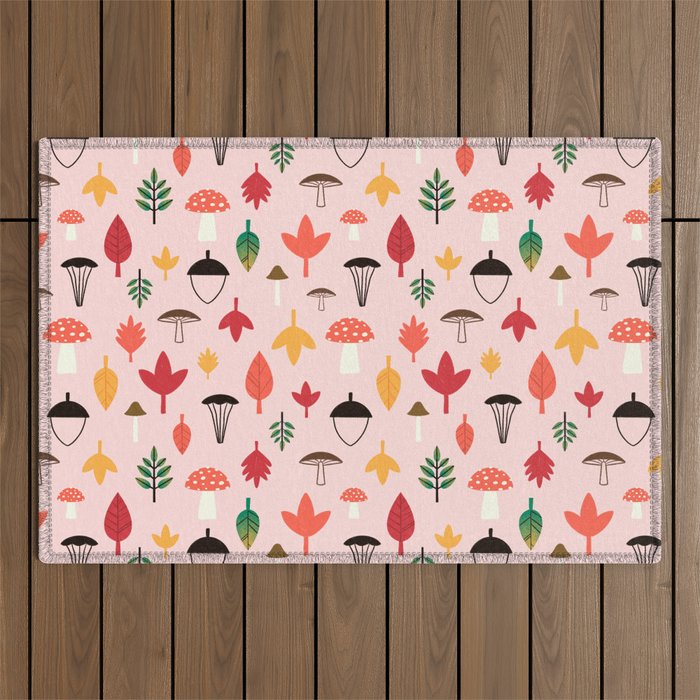 Foraged Mushrooms and Fall Acorns Outdoor Rug Gallery Image 1