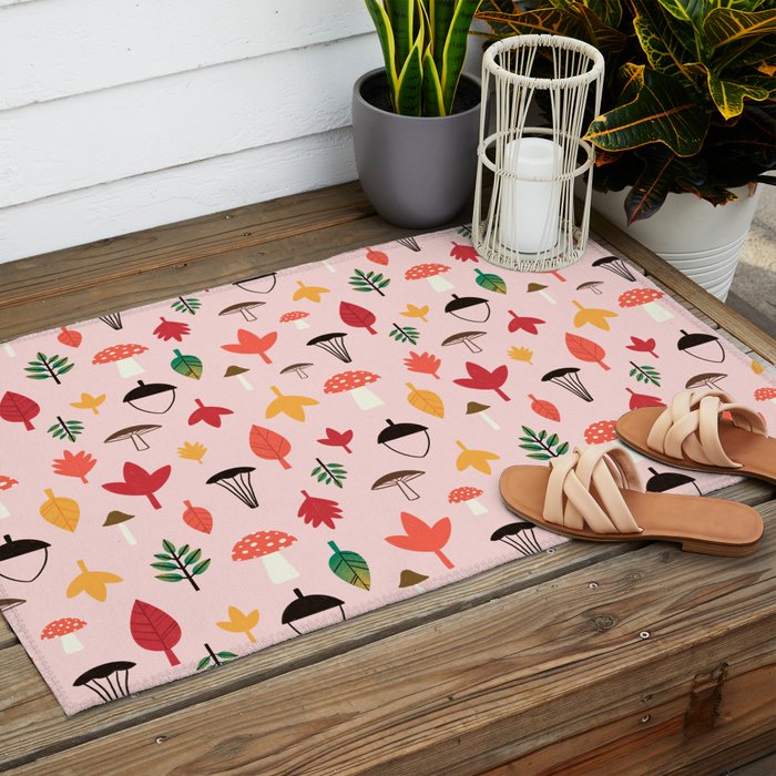 Foraged Mushrooms and Fall Acorns Outdoor Rug Gallery Image 2
