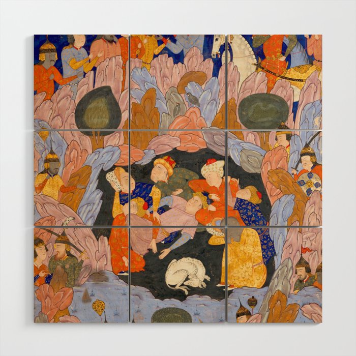 The Seven Sleepers of Ephesus Discovered by Alexander the Great, Folio from a Falnama (Book of Omens)  Wood Wall Art Gallery Image 1