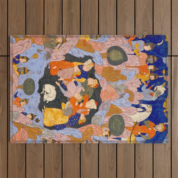 The Seven Sleepers of Ephesus Discovered by Alexander the Great, Folio from a Falnama (Book of Omens)  Outdoor Rug Gallery Image 1