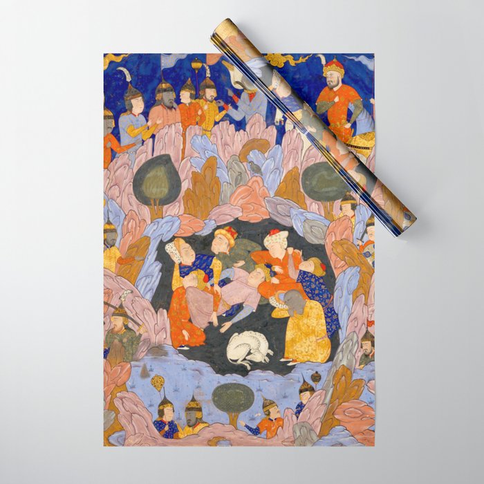 The Seven Sleepers of Ephesus Discovered by Alexander the Great, Folio from a Falnama (Book of Omens)  Wrapping Paper Gallery Image 1