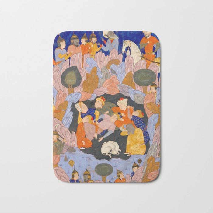 The Seven Sleepers of Ephesus Discovered by Alexander the Great, Folio from a Falnama (Book of Omens)  Bath Mat Gallery Image 1