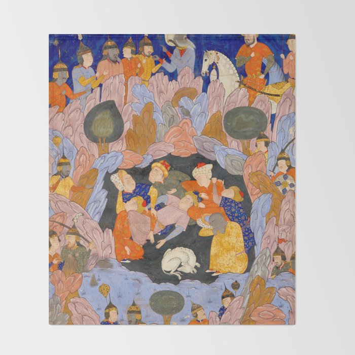The Seven Sleepers of Ephesus Discovered by Alexander the Great, Folio from a Falnama (Book of Omens)  Throw Blanket Gallery Image 2