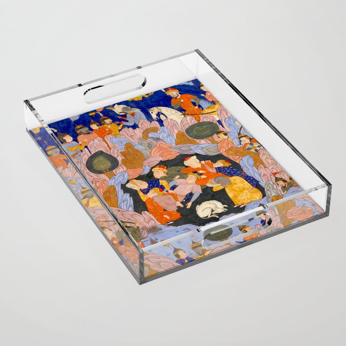 The Seven Sleepers of Ephesus Discovered by Alexander the Great, Folio from a Falnama (Book of Omens)  Acrylic Tray Gallery Image 1