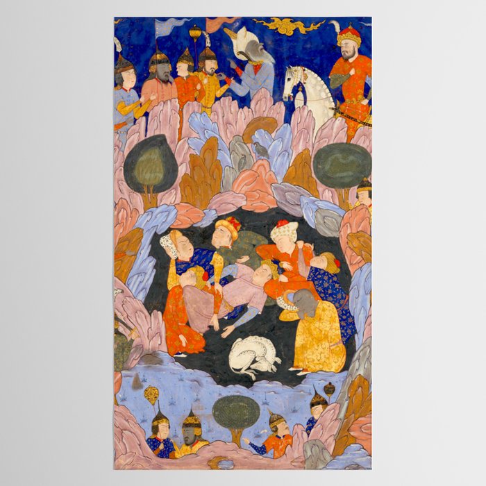 The Seven Sleepers of Ephesus Discovered by Alexander the Great, Folio from a Falnama (Book of Omens)  Tablecloth Gallery Image 2