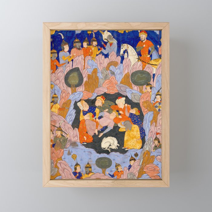 The Seven Sleepers of Ephesus Discovered by Alexander the Great, Folio from a Falnama (Book of Omens)  Mini Art Print Gallery Image 1
