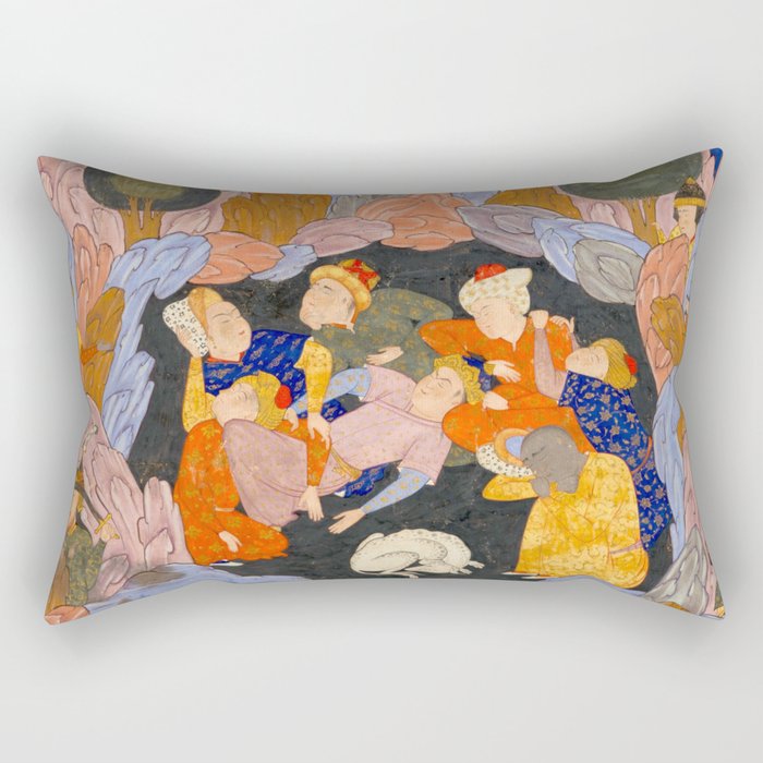The Seven Sleepers of Ephesus Discovered by Alexander the Great, Folio from a Falnama (Book of Omens)  Rectangular Pillow Gallery Image 2