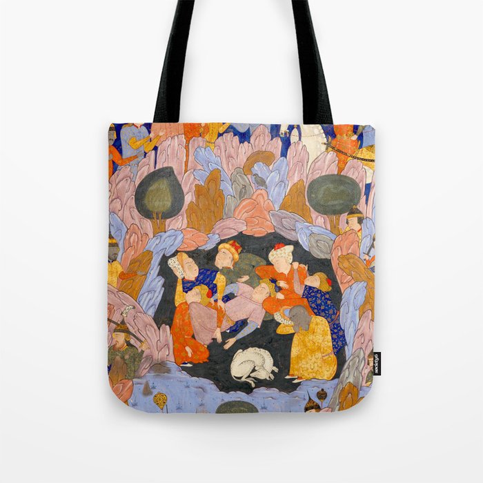 The Seven Sleepers of Ephesus Discovered by Alexander the Great, Folio from a Falnama (Book of Omens)  Tote Bag Gallery Image 1