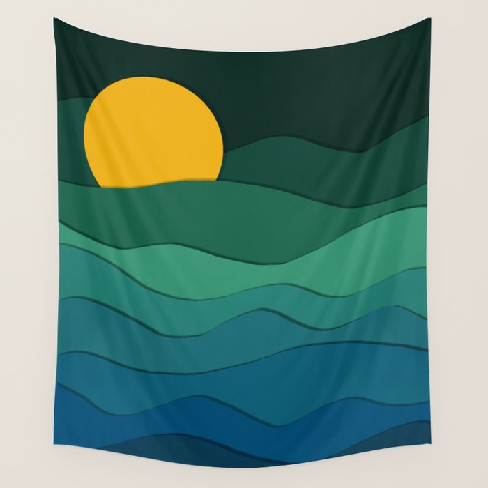 paper moonlight ocean  Wall Tapestry Gallery Image 1