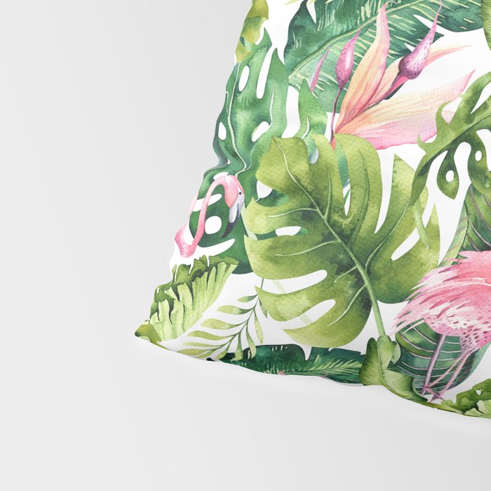 Flamingo Tropical, Colorful Tropical Jungle Monstera Painting, Watercolor Birds Banana Leaves Pillow Sham Gallery Image 4