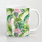 Flamingo Tropical, Colorful Tropical Jungle Monstera Painting, Watercolor Birds Banana Leaves Coffee Mug Gallery Image 1