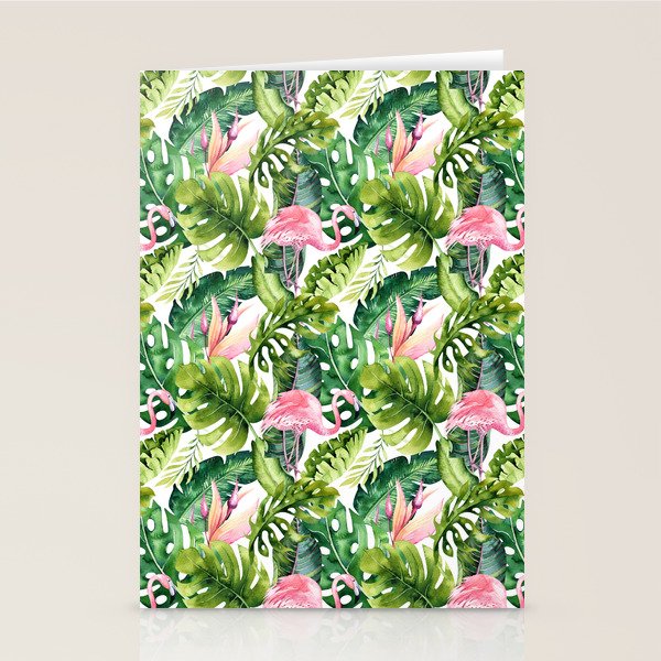 Flamingo Tropical, Colorful Tropical Jungle Monstera Painting, Watercolor Birds Banana Leaves Stationery Card Gallery Image 2