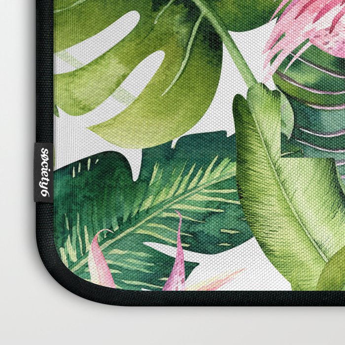 Flamingo Tropical, Colorful Tropical Jungle Monstera Painting, Watercolor Birds Banana Leaves Laptop Sleeve Gallery Image 3