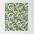 Flamingo Tropical, Colorful Tropical Jungle Monstera Painting, Watercolor Birds Banana Leaves Throw Blanket Gallery Image 2