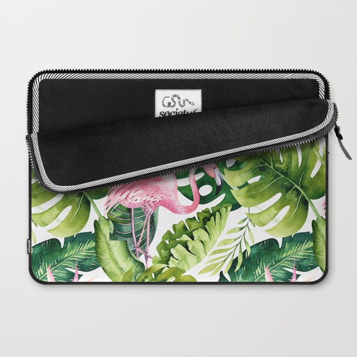 Flamingo Tropical, Colorful Tropical Jungle Monstera Painting, Watercolor Birds Banana Leaves Laptop Sleeve Gallery Image 2