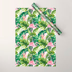 Flamingo Tropical, Colorful Tropical Jungle Monstera Painting, Watercolor Birds Banana Leaves Wrapping Paper Gallery Image 1