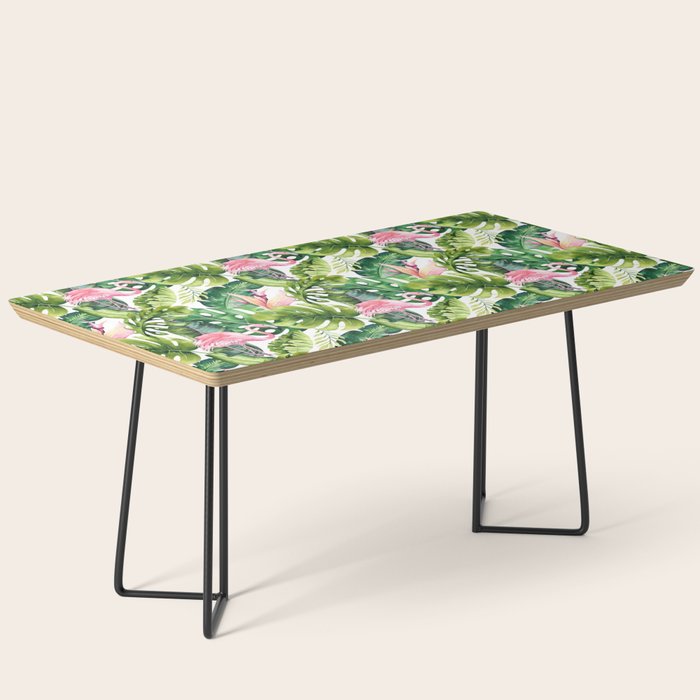 Flamingo Tropical, Colorful Tropical Jungle Monstera Painting, Watercolor Birds Banana Leaves Coffee Table Gallery Image 1