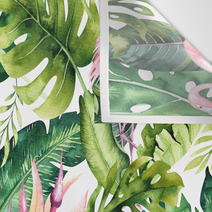 Flamingo Tropical, Colorful Tropical Jungle Monstera Painting, Watercolor Birds Banana Leaves Wall Tapestry Gallery Image 3