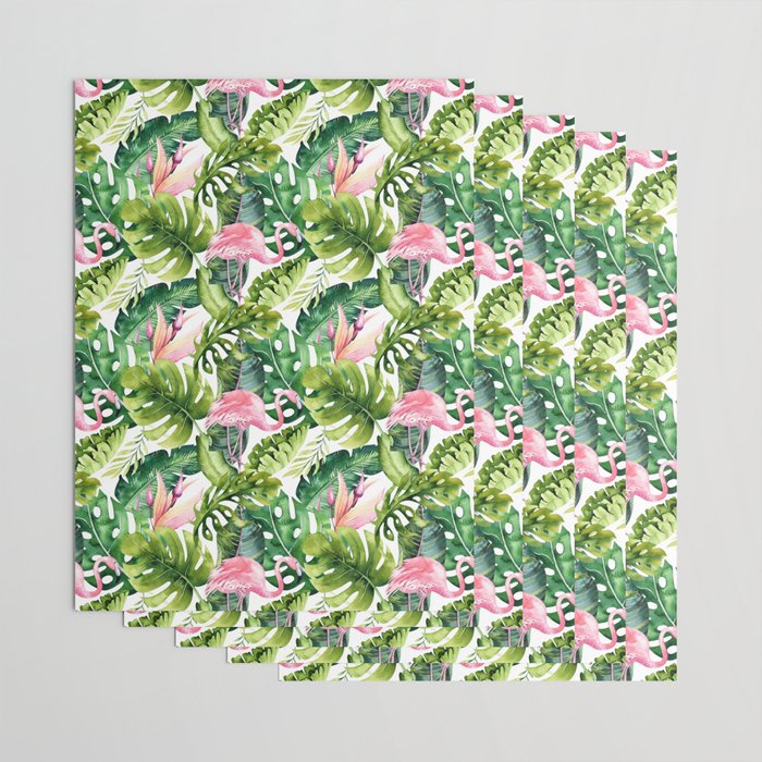 Flamingo Tropical, Colorful Tropical Jungle Monstera Painting, Watercolor Birds Banana Leaves Wrapping Paper Gallery Image 3