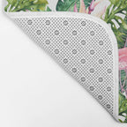 Flamingo Tropical, Colorful Tropical Jungle Monstera Painting, Watercolor Birds Banana Leaves Bath Mat Gallery Image 2