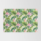 Flamingo Tropical, Colorful Tropical Jungle Monstera Painting, Watercolor Birds Banana Leaves Rug Gallery Image 2