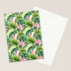 Flamingo Tropical, Colorful Tropical Jungle Monstera Painting, Watercolor Birds Banana Leaves Stationery Card Gallery Image 2