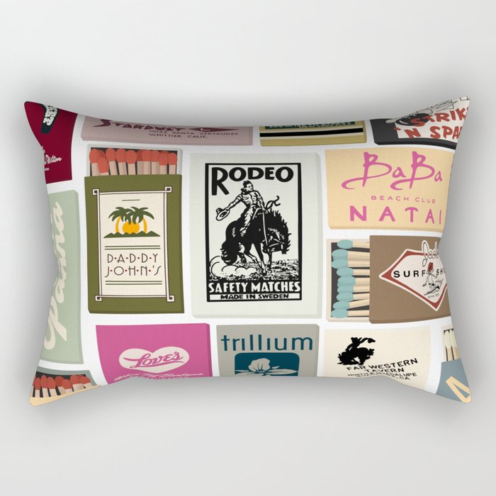 Vintage Matchbook Collage Art Print Rectangular Pillow Gallery Image 1