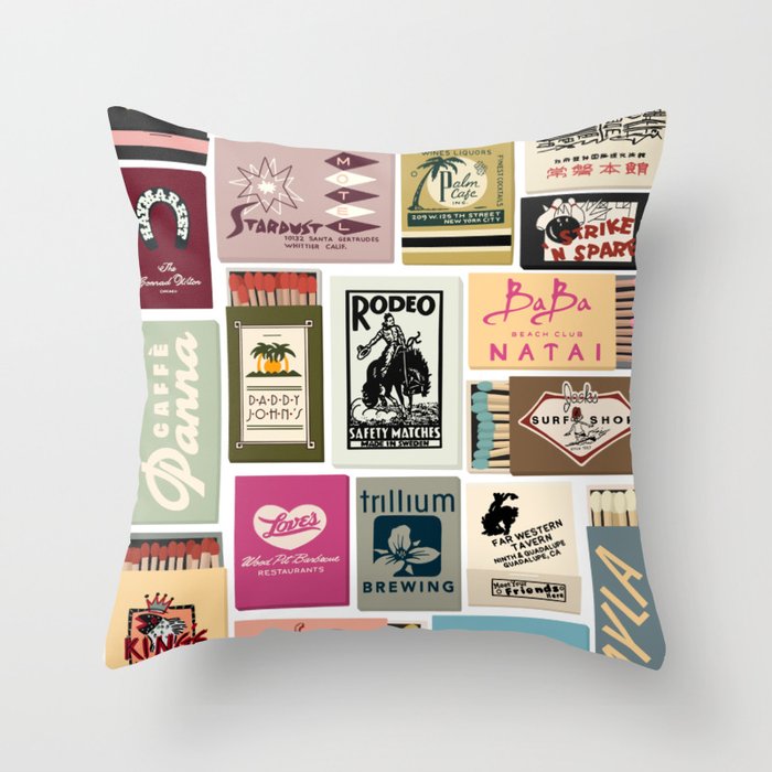 Vintage Matchbook Collage Art Print Throw Pillow Gallery Image 6