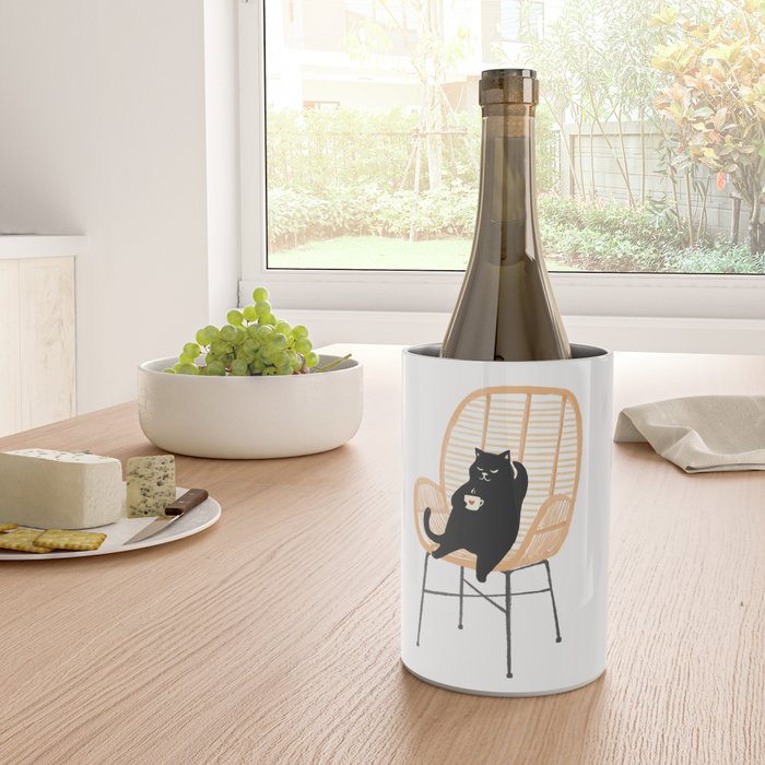 Lazy cat 2 enjoying coffee on rattan chair  Wine Chiller Gallery Image 4