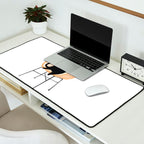 Lazy cat 2 enjoying coffee on rattan chair  Desk Mat Gallery Image 2