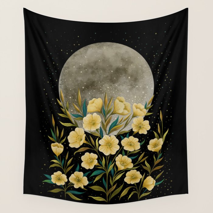 Moon Greeting- Yellow Evening Primrose Wall Tapestry Gallery Image 4