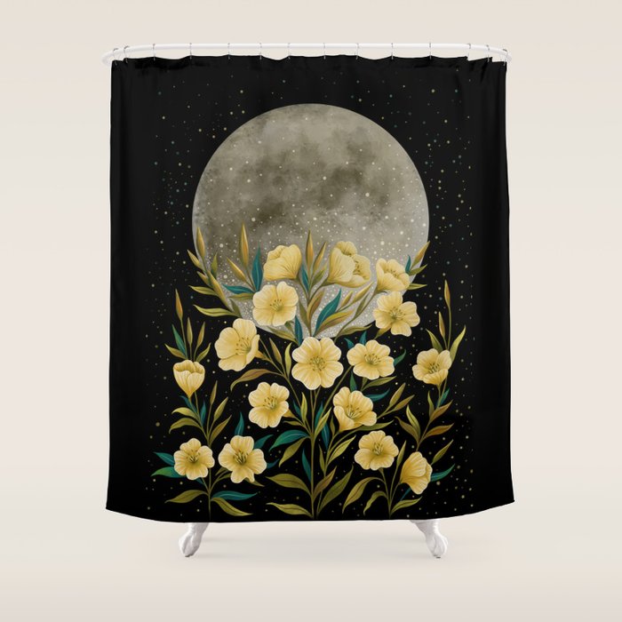 Moon Greeting- Yellow Evening Primrose Shower Curtain Gallery Image 1
