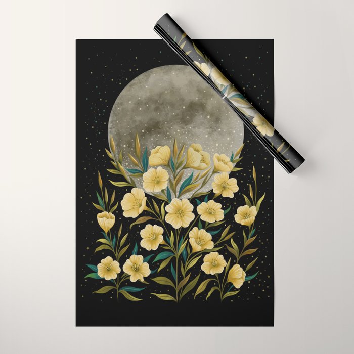 Moon Greeting- Yellow Evening Primrose Wrapping Paper Gallery Image 1