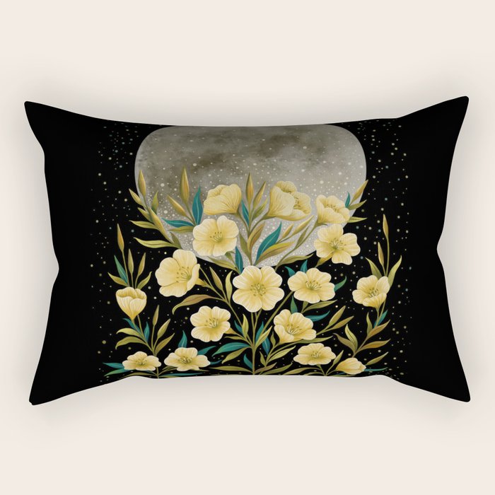 Moon Greeting- Yellow Evening Primrose Rectangular Pillow Gallery Image 2