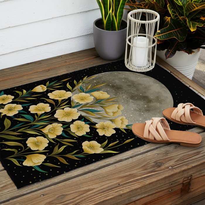 Moon Greeting- Yellow Evening Primrose Outdoor Rug Gallery Image 2