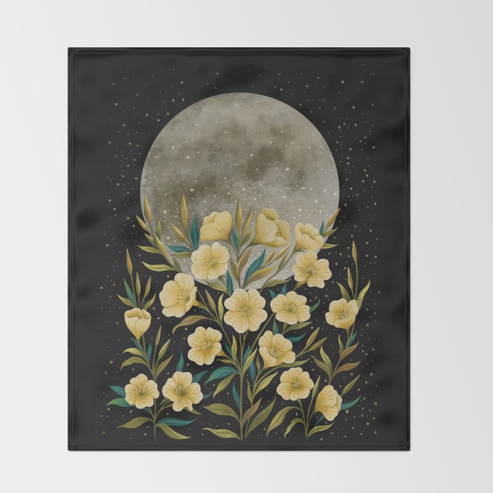 Moon Greeting- Yellow Evening Primrose Throw Blanket Gallery Image 2