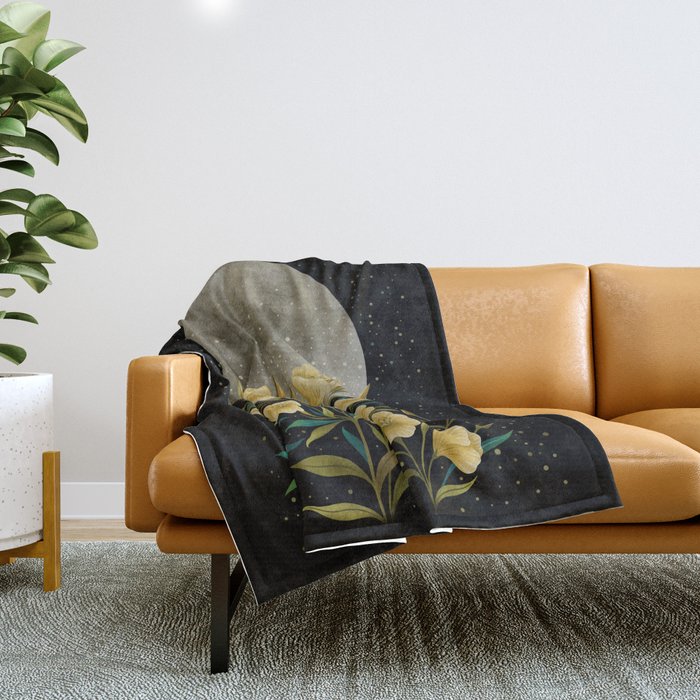 Moon Greeting- Yellow Evening Primrose Throw Blanket Gallery Image 1