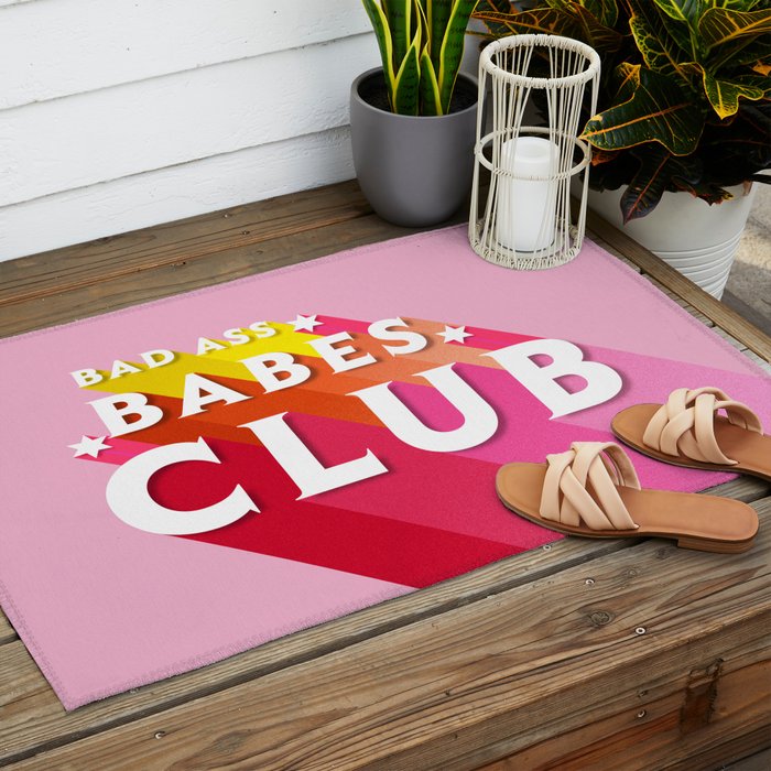 Bad Ass babes club in pink Outdoor Rug Gallery Image 2