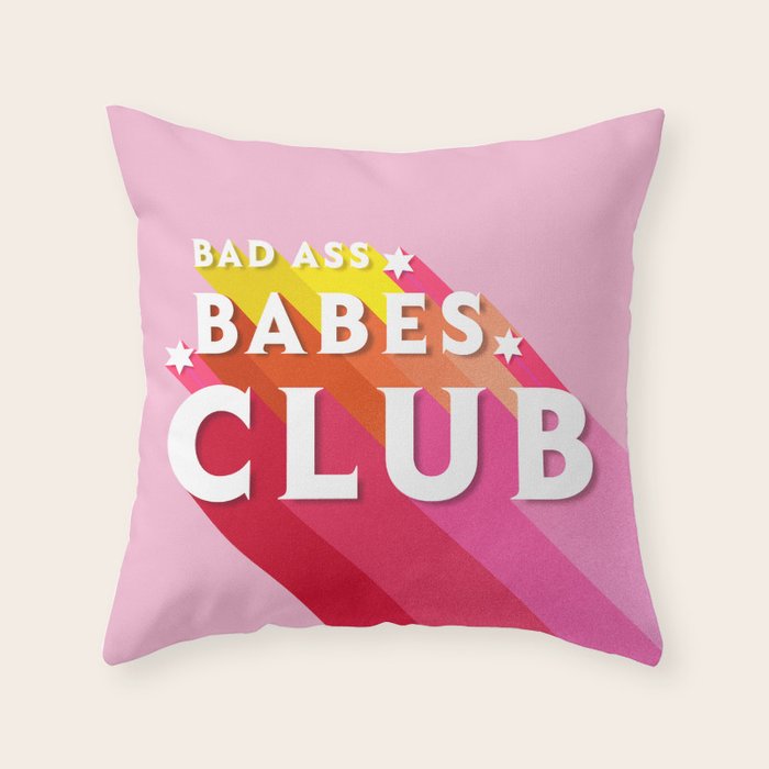 Bad Ass babes club in pink Throw Pillow Gallery Image 1