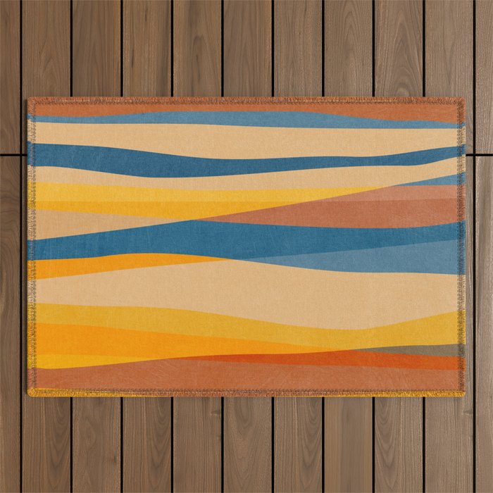 Blue Yellow Burnt-Orange Rust Abstract Artwork Outdoor Rug Gallery Image 1