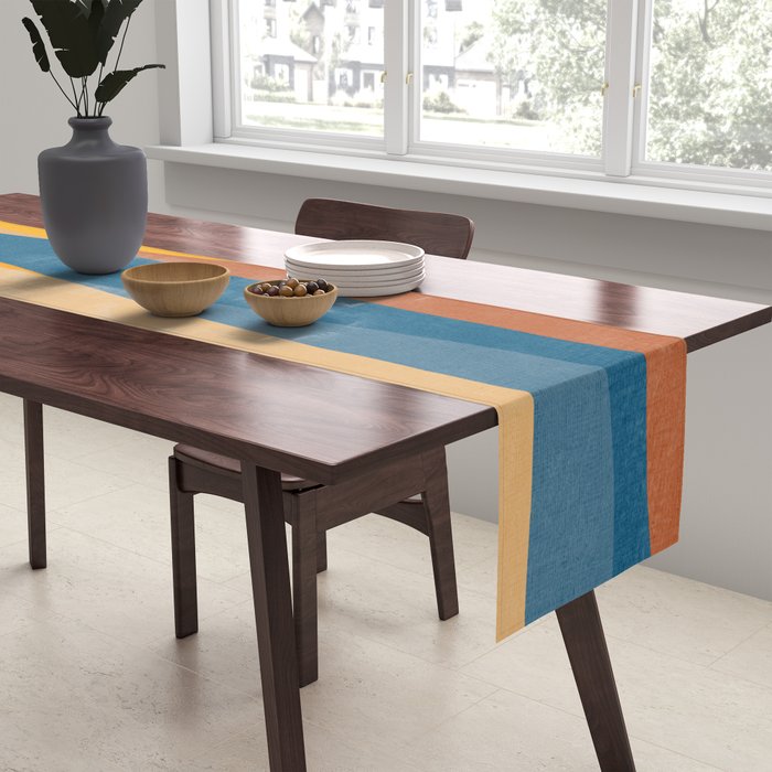 Blue Yellow Burnt-Orange Rust Abstract Artwork Table Runner Gallery Image 2