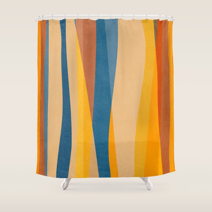 Blue Yellow Burnt-Orange Rust Abstract Artwork Shower Curtain Gallery Image 1