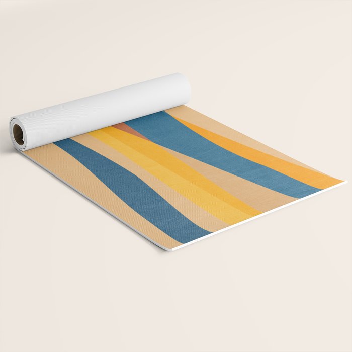 Blue Yellow Burnt-Orange Rust Abstract Artwork Yoga Mat Gallery Image 2