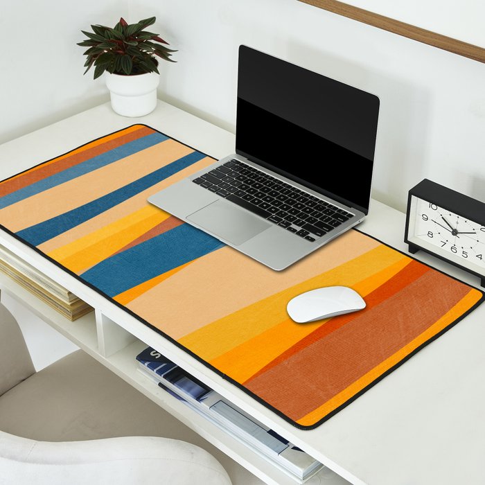 Blue Yellow Burnt-Orange Rust Abstract Artwork Desk Mat Gallery Image 2