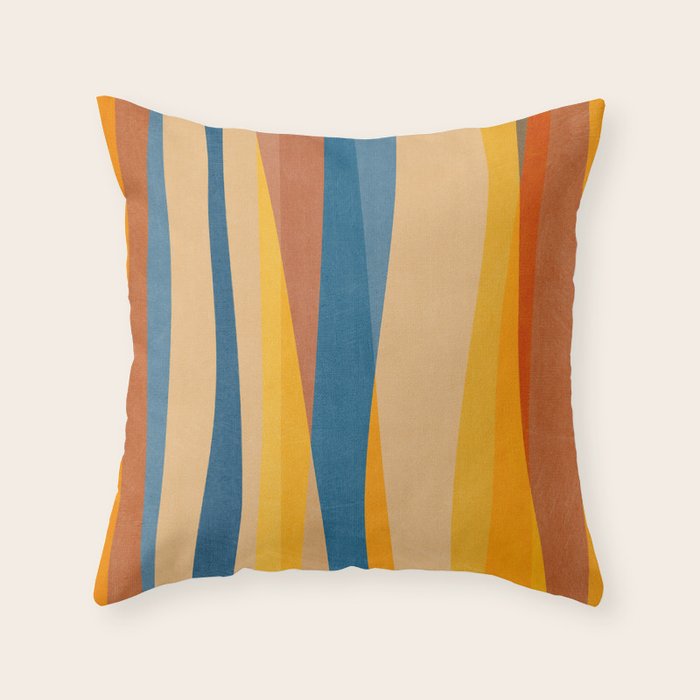 Blue Yellow Burnt-Orange Rust Abstract Artwork Throw Pillow Gallery Image 1