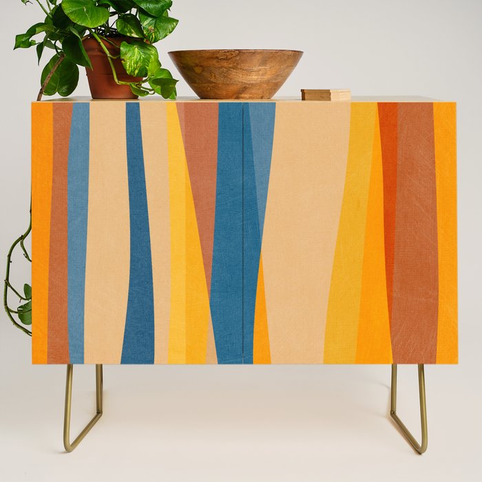 Blue Yellow Burnt-Orange Rust Abstract Artwork Credenza Gallery Image 1